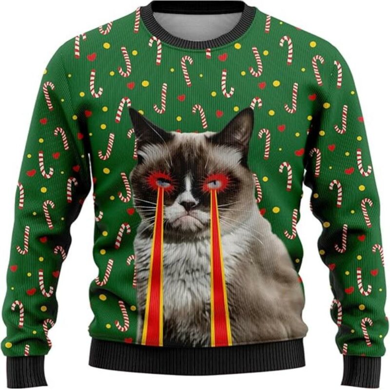 Pizza Cat With Laser Eyes Xmas Ugly Christmas Sweater Christmas Gift For Cat Love Christmas Fashion Winter 5516