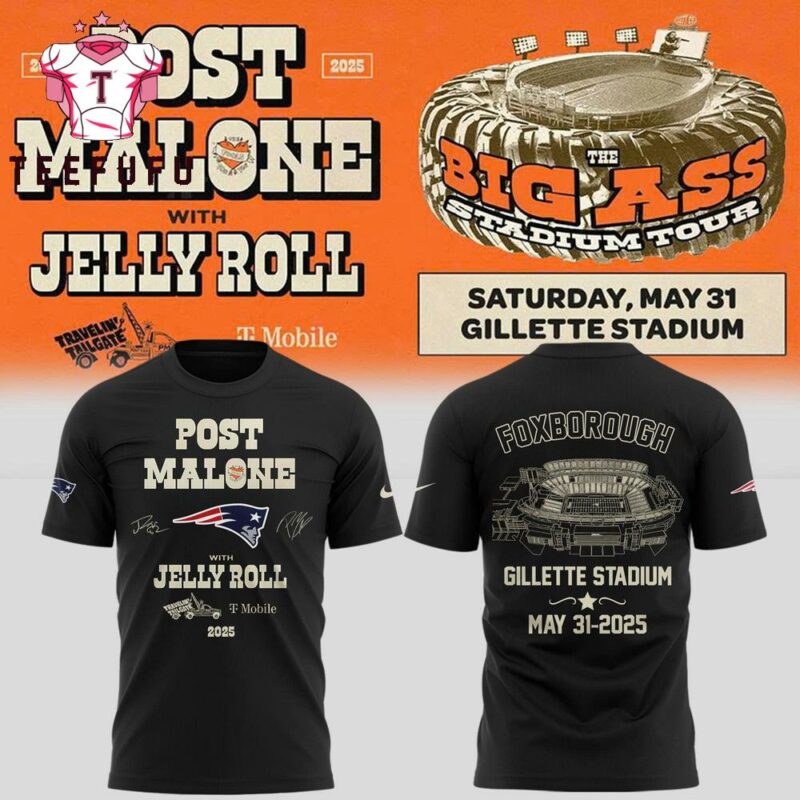 Post Malone Big Ass Stadium Tour x New England Patriots 2025 3D Shirt