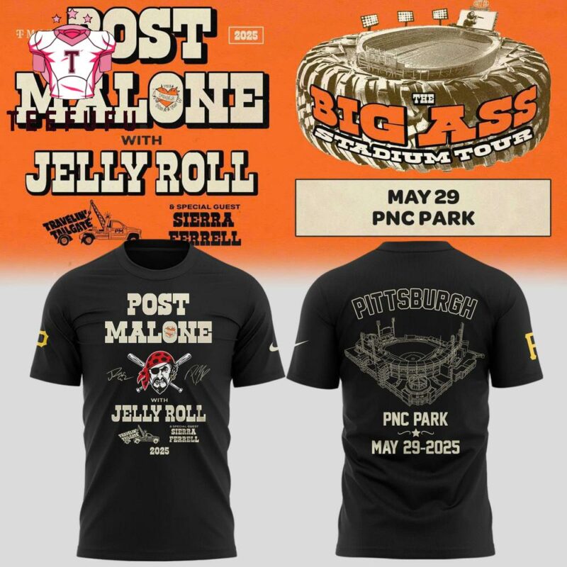 Post Malone Big Ass Stadium Tour x Pittsburgh Pirates 2025 3D Shirt