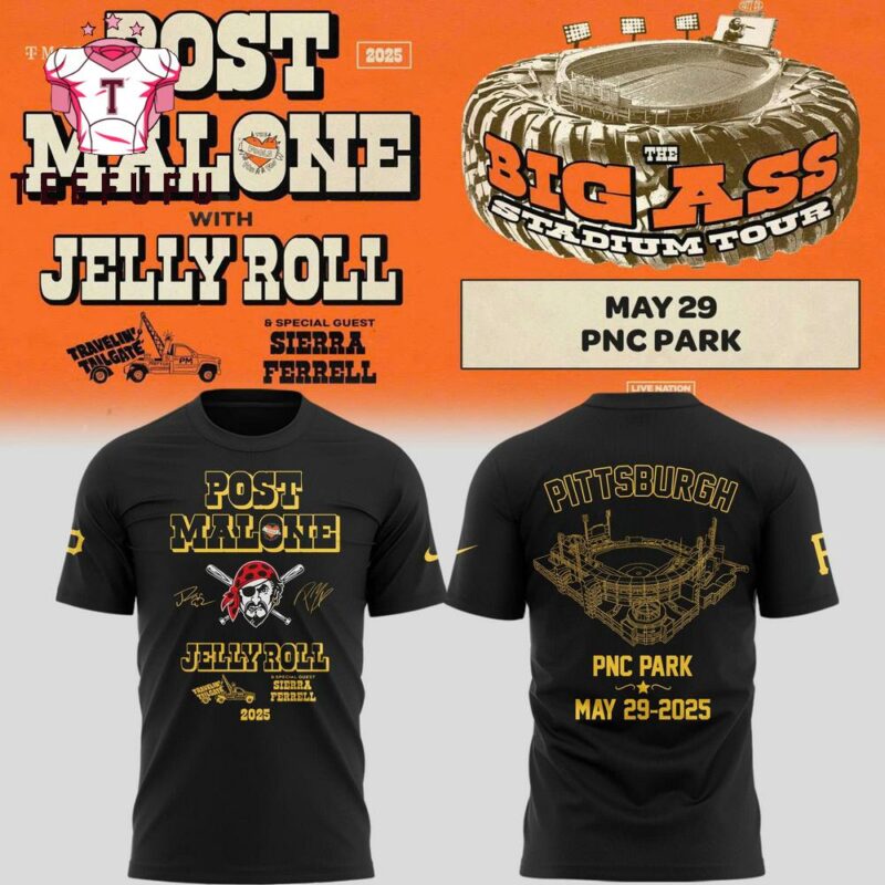 Post Malone Big Ass Stadium Tour x Pittsburgh Pirates 2025 T Shirt