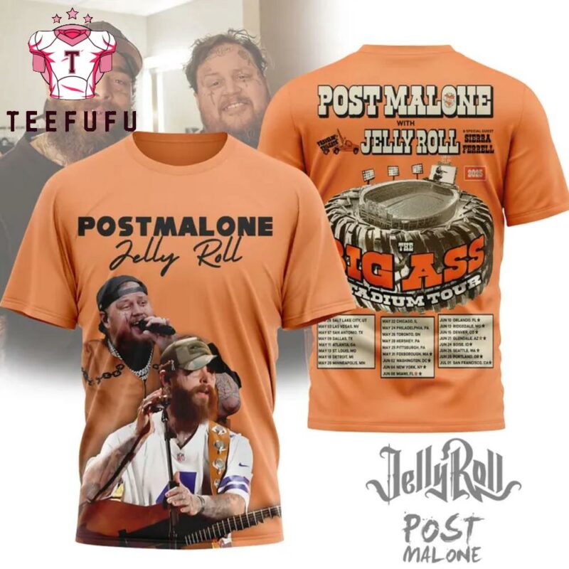 Post Malone With Jelly Roll Big Ass Stadium Tour 2025 3D Shirt