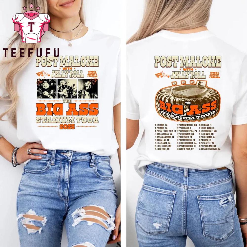 Post Malone With Jelly Roll Big Ass Stadium Tour 2025 Vintage Limited Shirt