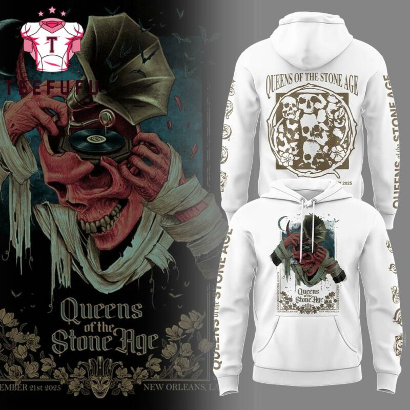 Queens of the Stone Age New Orleans, LA 2025 Tour White Hoodie Shirt