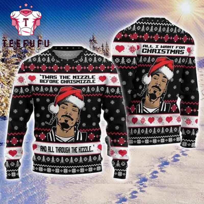 Snoop Dogg Twas The Nizzle Snowflakes Ugly Christmas Sweater