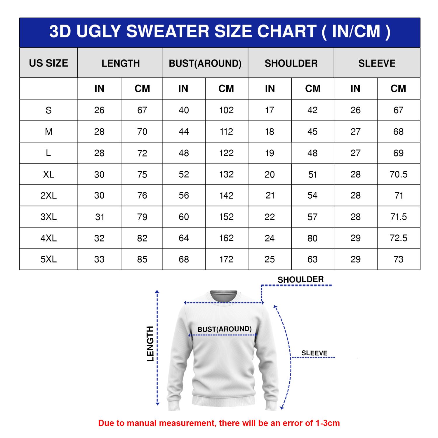 Size Chart Ugly Sweater
