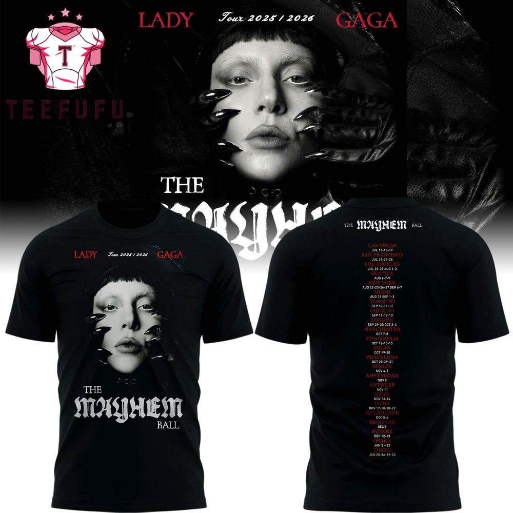 The Mayhem Ball Tour 2025-2026 Lady Gaga Black T Shirt