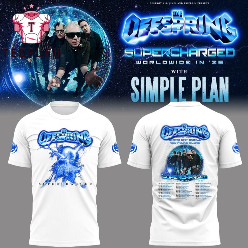 The Offspring Supercharged Worldwide in 25 Simple Plan Face Music White Shirt