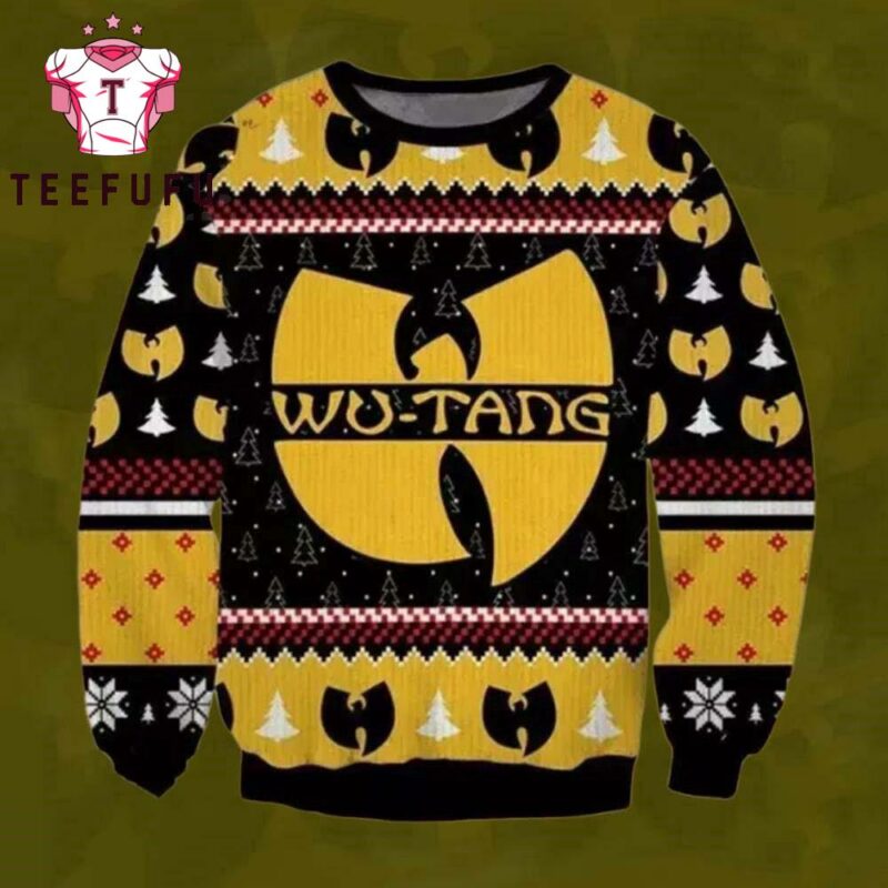 Wu Tang Clan Logo Print Ugly Christmas Sweater Black Yellow Color
