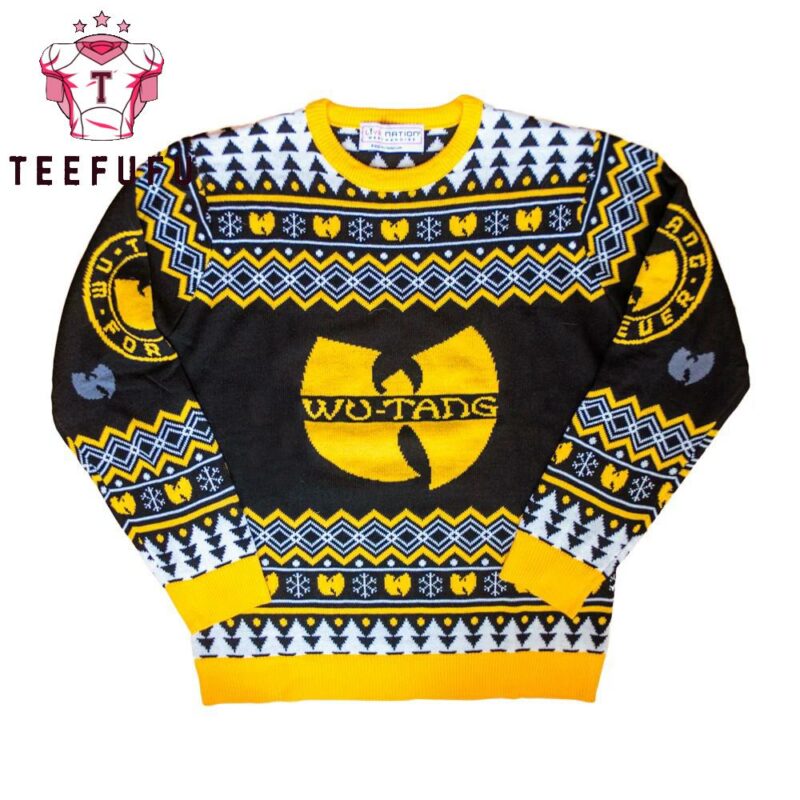 Wu Tang Clan Logo Snowflakes Yellow Black White Ugly Christmas Sweater