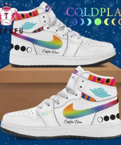 Coldplay Rainbow Aura White Design Air Jordan 1 Hightop Shoes