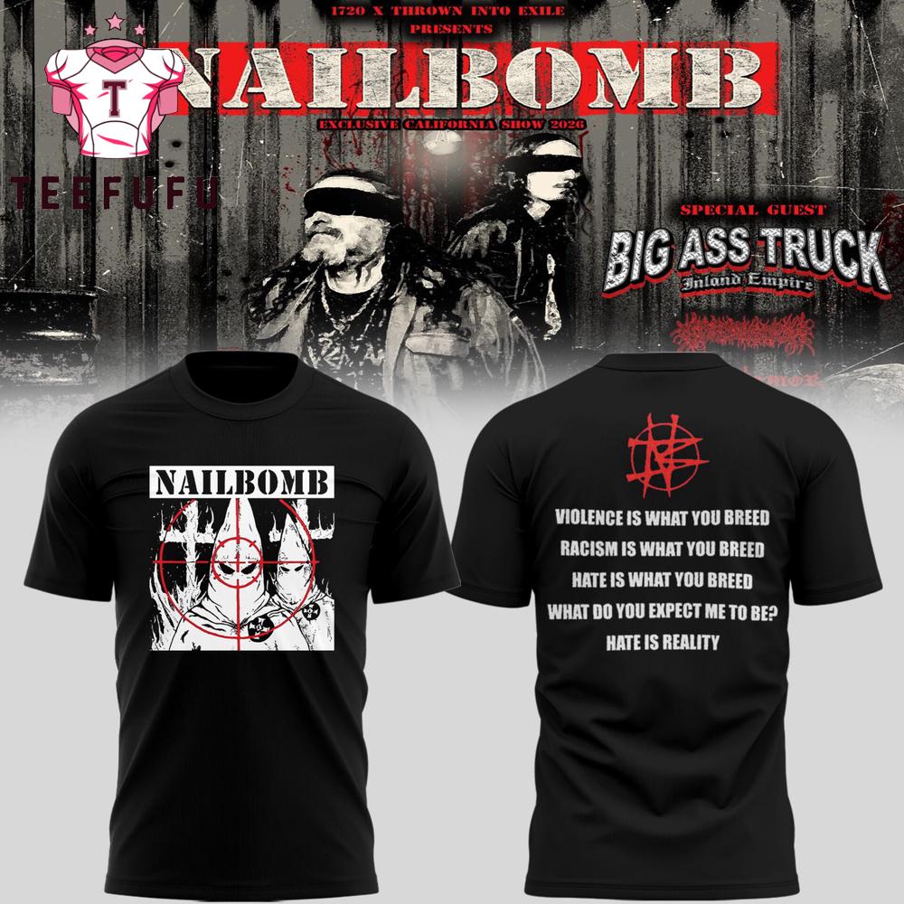 Nailbomb Band Exclusive California Show 2026 Black T Shirt