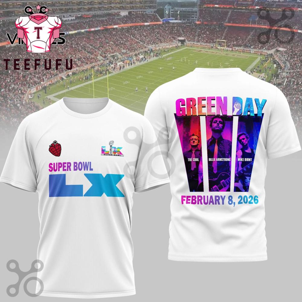Green Day Super Bowl LX Champions White 3D Shirt