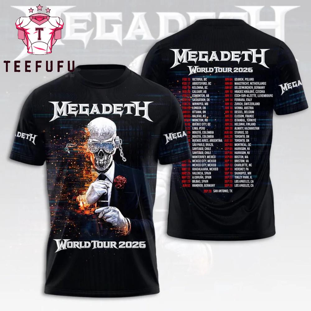 Megadeth 2026 World Tour Fan Apparel 3D Shirt