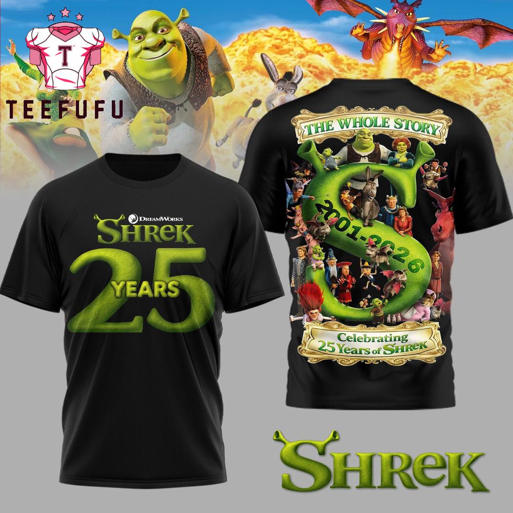 Shrek 2001-2026 Celebrating 25 Years of Shrek Black T Shirt
