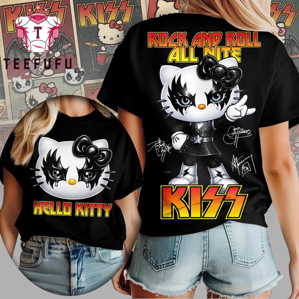 Hello Kitty x Kiss Band Rock And Roll All Nite Black T Shirt