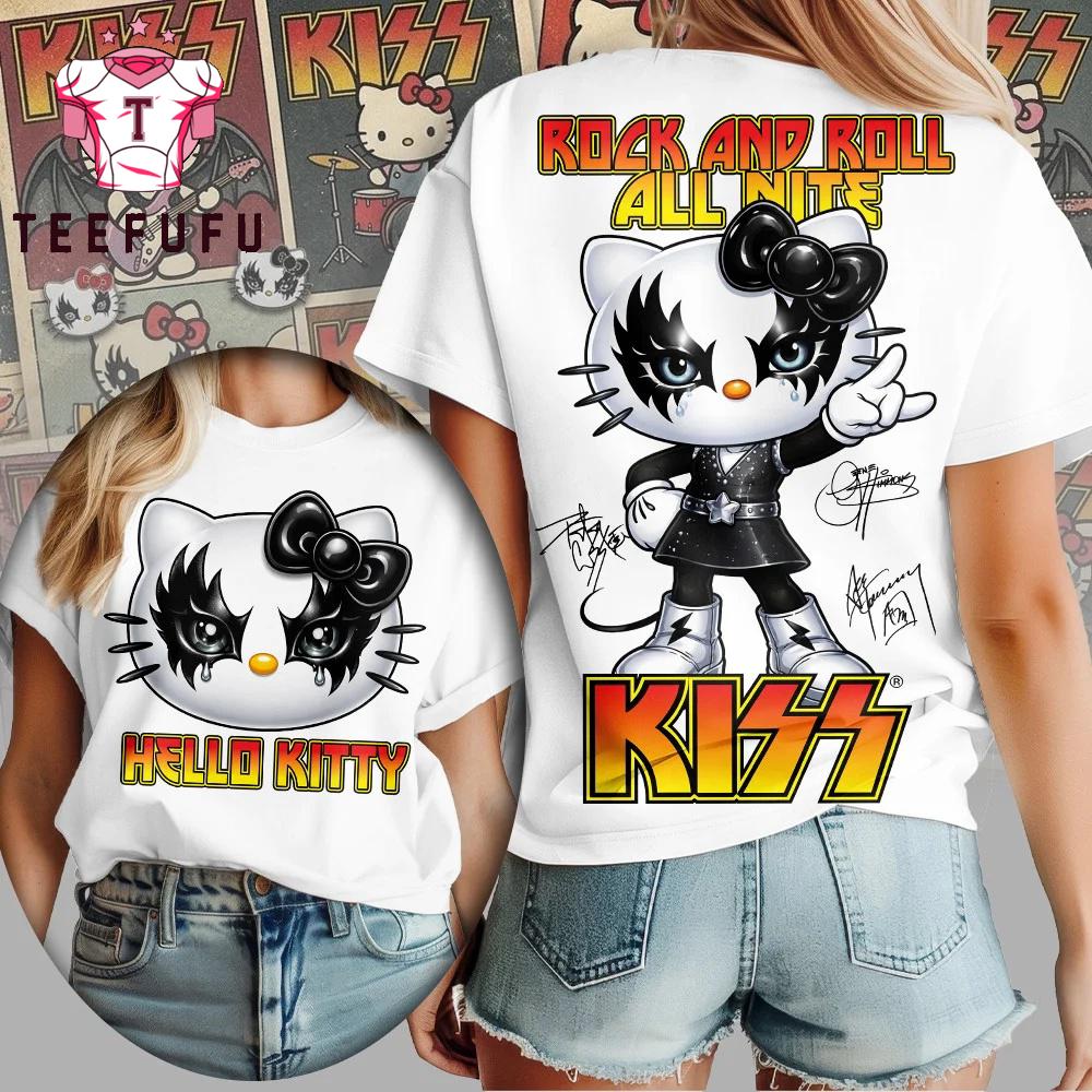 Hello Kitty x Kiss Band Rock And Roll All Nite White T Shirt