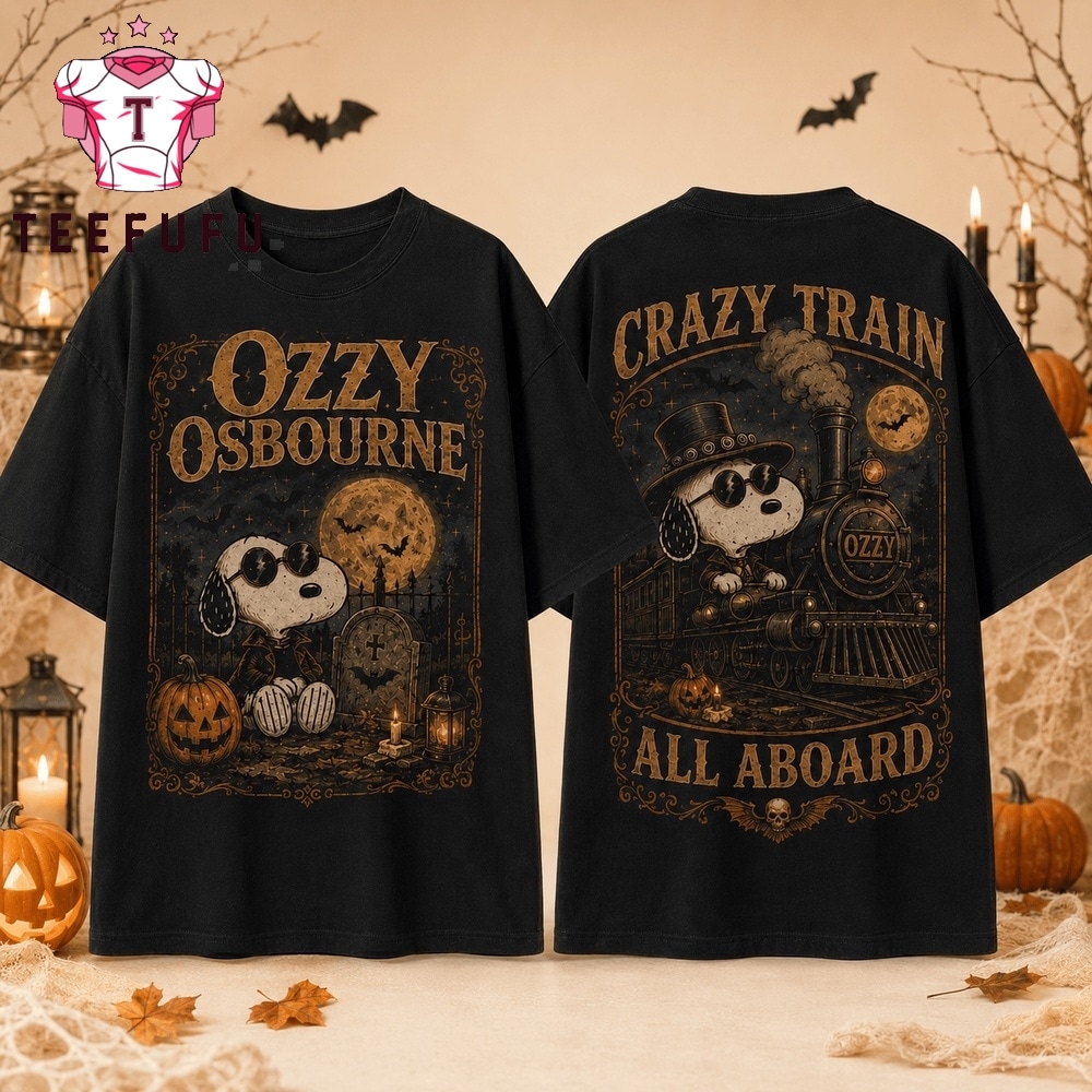Ozzy Osbourne x Snoopy Halloween Crazy Train All Aboard 3D Shirt , Music Trend Shirt Ozzy Osbourne X Snoopy Halloween Crazy Train All Aboard 3D Shirt