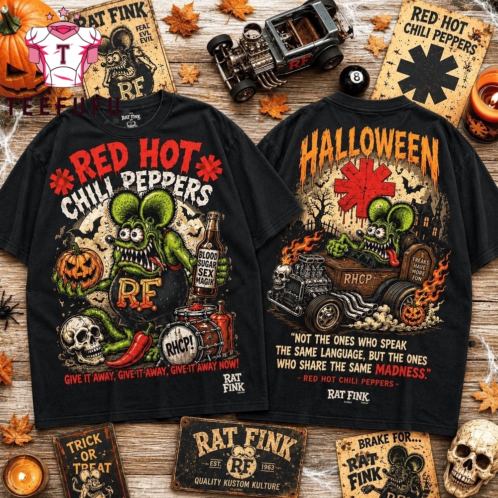Rat Fink x Red Hot Chili Peppers Halloween Madness 3D Shirt , Music Trend Shirt Rat Fink X Red Hot Chili Peppers Halloween Madness 3D Shirt