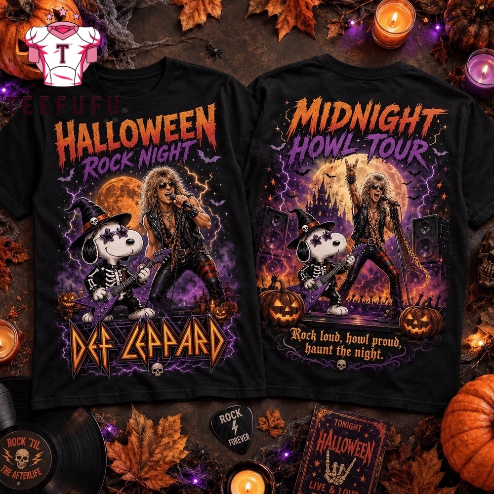 Snoopy x Def Leppard Halloween Midnight Howl Tour 3D Shirt , Music Trend Shirt Snoopy X Def Leppard Halloween Midnight Howl Tour 3D Shirt