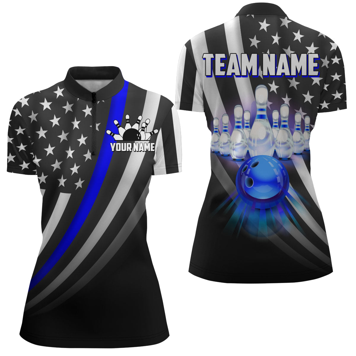 American Bowling Jersey Custom Bowling Shirt For Women Team Bowling Quarter-Zip Shirt, Custom Bowling Shirts, Bowling Gift Ideas