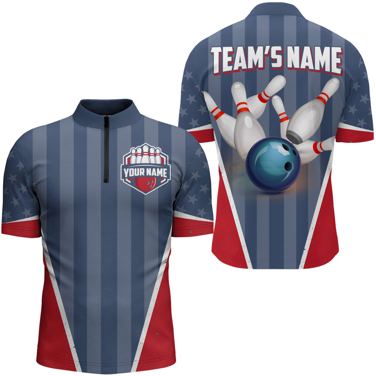 American Bowling Quarter Zip Shirt For Men Custom Bowling Team Shirt Bowlers Jersey, Custom Team Bowling Jerseys, Bowling Shirts