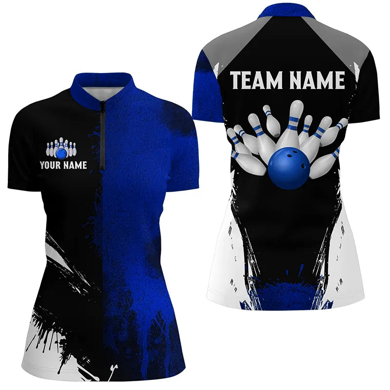 Black And Blue Bowling Quarter Zip Shirt For Women Custom Bowling Team Jersey Gift For Bowler Custom Bowling Shirts Bowling Gift Ideas 1 Qbnez9 Black And Blue Bowling Quarter Zip Shirt For Women Custom Bowling Team Jersey, Gift For Bowler, Custom Bowling Shirts, Bowling Gift Ideas