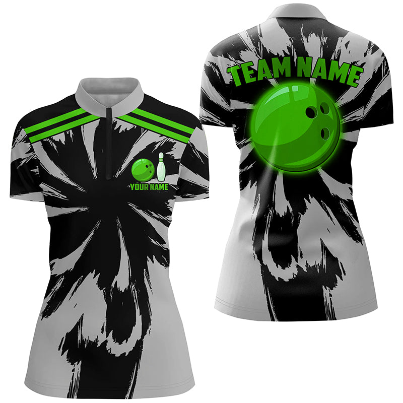 Black And Gray Bowling Quarter Zip Shirt For Women Custom Green Bowling Ball Team Bowling Jersey Custom Bowling Shirts Bowling Gift Ideas 1 Nl9es9 Black And Gray Bowling Quarter Zip Shirt For Women Custom Green Bowling Ball Team Bowling Jersey, Custom Bowling Shirts, Bowling Gift Ideas