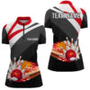 Black And Red Women'S Bowling Shirt Quarter-Zip Custom Flame Bowling Ball Fire Ladies Bowlers Jerseys, Custom Bowling Shirts