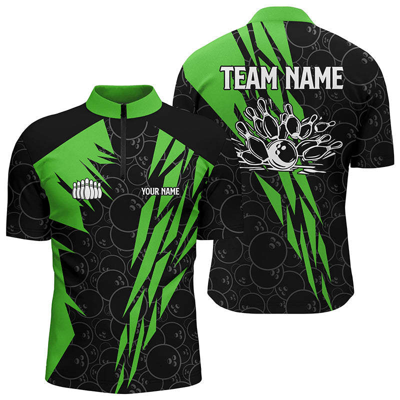 Black Bowling Camo Men'S Bowling Quarter Zip Shirts Custom Bowling Strike Team League Jerseys Green, Custom Team Bowling Jerseys