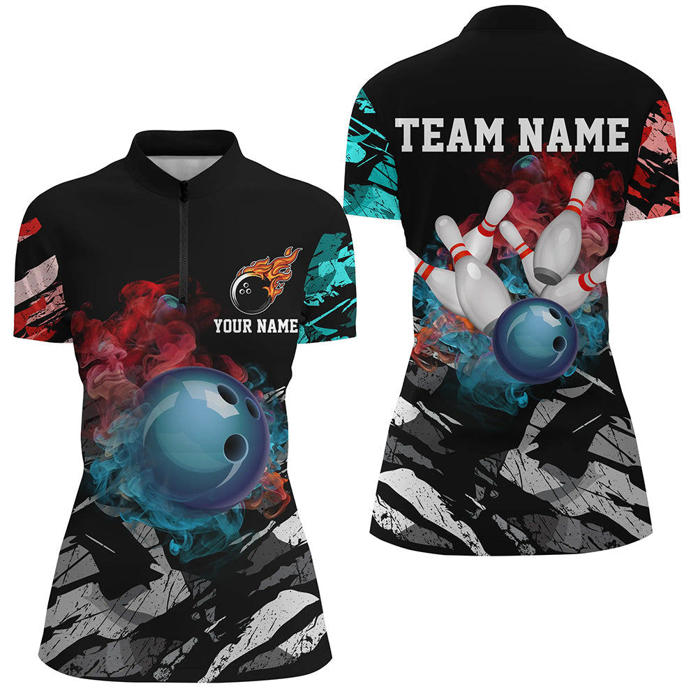Black Camo Smoke Bowling Ball Pins Custom Women Bowling Quarter Zip Shirt Team Bowling Jerseys Custom Bowling Shirts Bowling Gift Ideas 1 Bywxrd Black Camo Smoke Bowling Ball Pins Custom Women Bowling Quarter Zip Shirt, Team Bowling Jerseys, Custom Bowling Shirts, Bowling Gift Ideas