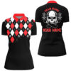 Black Red Argyle Pattern Bowling Skull Custom Bowling Quarter Zip Shirts For Women, Bowling Jerseys, Custom Bowling Shirts