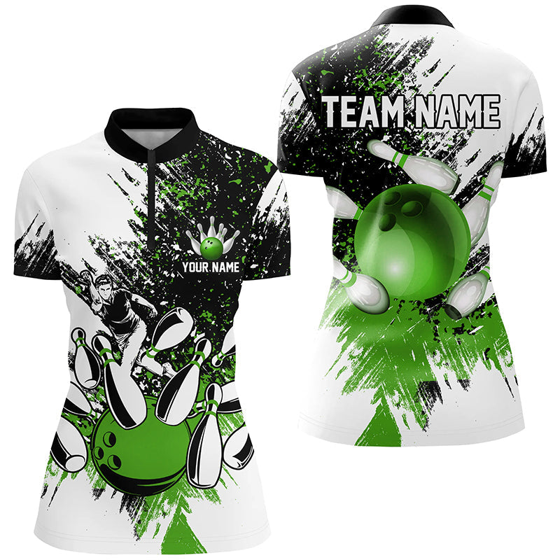 Black White Women Bowling Quarter Zip Shirts Custom Bowling Jersey Girls Bowling Outfit Green Custom Bowling Shirts Bowling Gift Ideas 1 G1nfit Black White Women Bowling Quarter Zip Shirts Custom Bowling Jersey, Girls Bowling Outfit Green, Custom Bowling Shirts, Bowling Gift Ideas