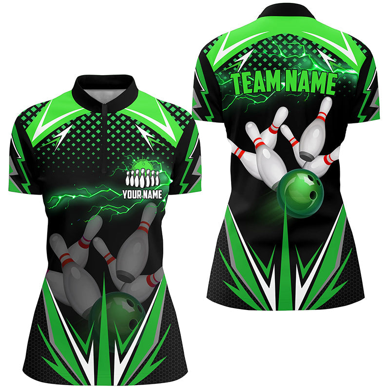 Black Women Bowling Quarter Zip Shirt Custom Green Lightning Team Ladies Bowler Jersey Bowling Outfits Custom Bowling Shirts 1 S5r0mv Black Women Bowling Quarter-Zip Shirt Custom Green Lightning Team Ladies Bowler Jersey Bowling Outfits, Custom Bowling Shirts