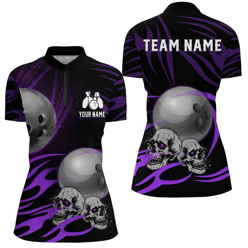 Black Women Bowling Quarter Zip Shirt Custom Skull Bowling Ball Ladies Team Jersey Purple Custom Bowling Shirts Bowling Gift Ideas 1 Rcigjp Black Women Bowling Quarter Zip Shirt Custom Skull Bowling Ball Ladies Team Jersey Purple, Custom Bowling Shirts, Bowling Gift Ideas