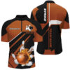 Black and orange Bowling Quarter Zip shirt for men Custom flame bowling ball and pins uniform shirts, Custom Team Bowling Jerseys