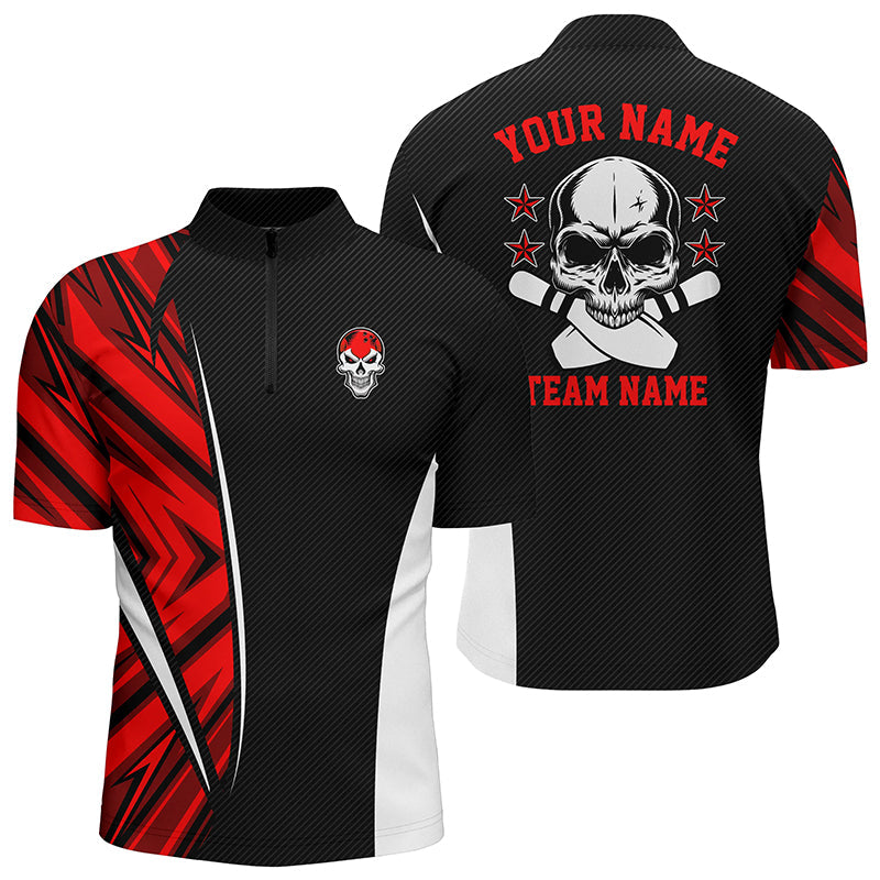 Black and red camo Custom camo Bowling Quarter Zip Shirts For Men, team skull Bowling Jerseys, Custom Team Bowling Jerseys, Bowling Shirts
