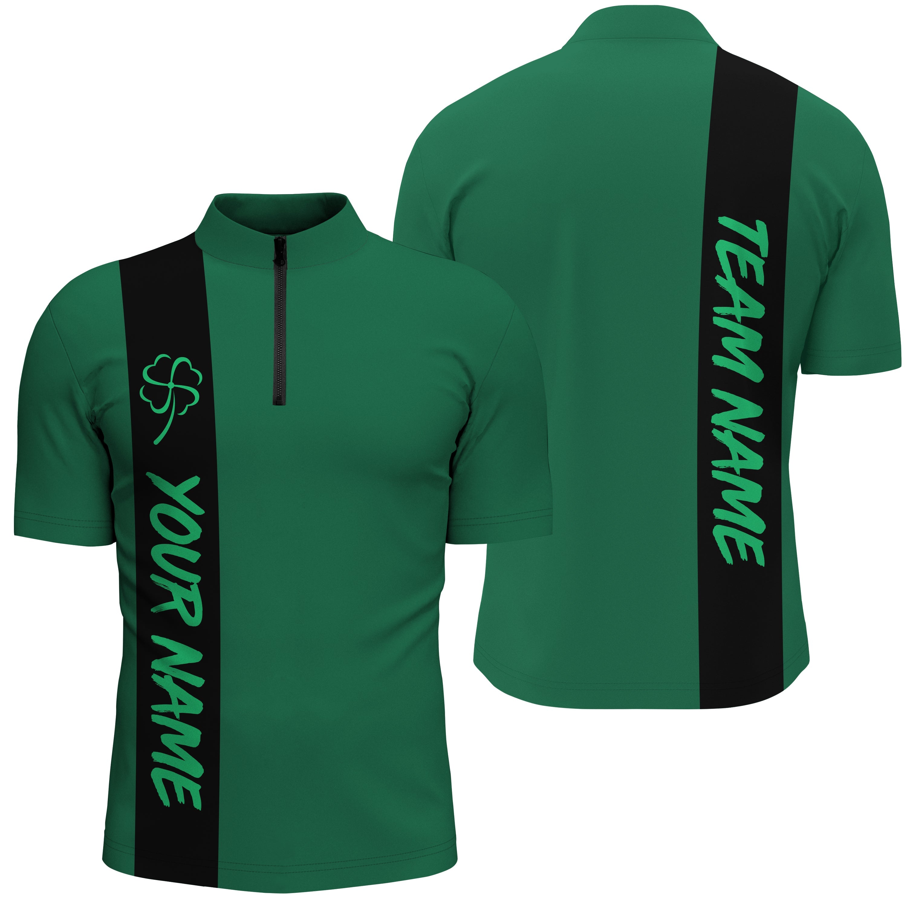 Black green Retro Lucky Men bowling Quarter Zip shirt Custom St Patrick Day team league bowling jersey, Custom Team Bowling Jerseys