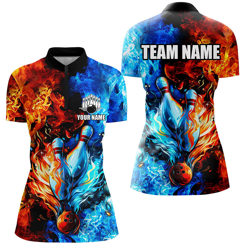 Blue And Orange Two Sides Flame Bowling Quarter Zip Shirts For Women Custom Bowling Team Jerseys Custom Bowling Shirts Bowling Gift Ideas 1 Llyx2x Blue And Orange Two Sides Flame Bowling Quarter Zip Shirts For Women Custom Bowling Team Jerseys, Custom Bowling Shirts, Bowling Gift Ideas