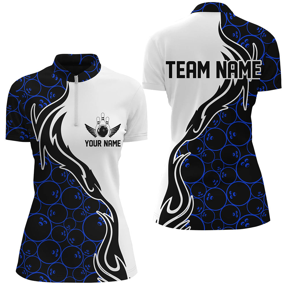 Blue Bowling Pattern Custom Women Bowling Quarter Zip Shirts Flame Bowling Team Jerseys Custom Bowling Shirts Bowling Gift Ideas 1 Sqasdu Blue Bowling Pattern Custom Women Bowling Quarter Zip Shirts Flame Bowling Team Jerseys , Custom Bowling Shirts, Bowling Gift Ideas