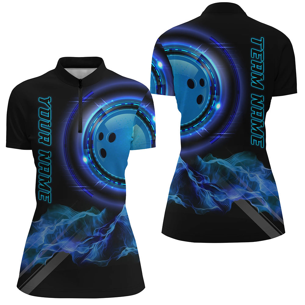 Blue Bowling Shirts For Women Personalized Bowling Team Jersey Custom Bowling Quarter-Zip Shirts, Custom Bowling Shirts, Bowling Gift Ideas