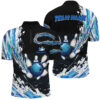 Blue Bowling mens Quarter Zip Shirts Custom bowling ball pins black bowling team league Jerseys, Custom Team Bowling Jerseys, Bowling Shirts
