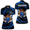 Blue Flame Bowling Ball And Pins Womens Bowling Quarter Zip Shirts Custom Team Female Bowling Outfit, Custom Bowling Shirts