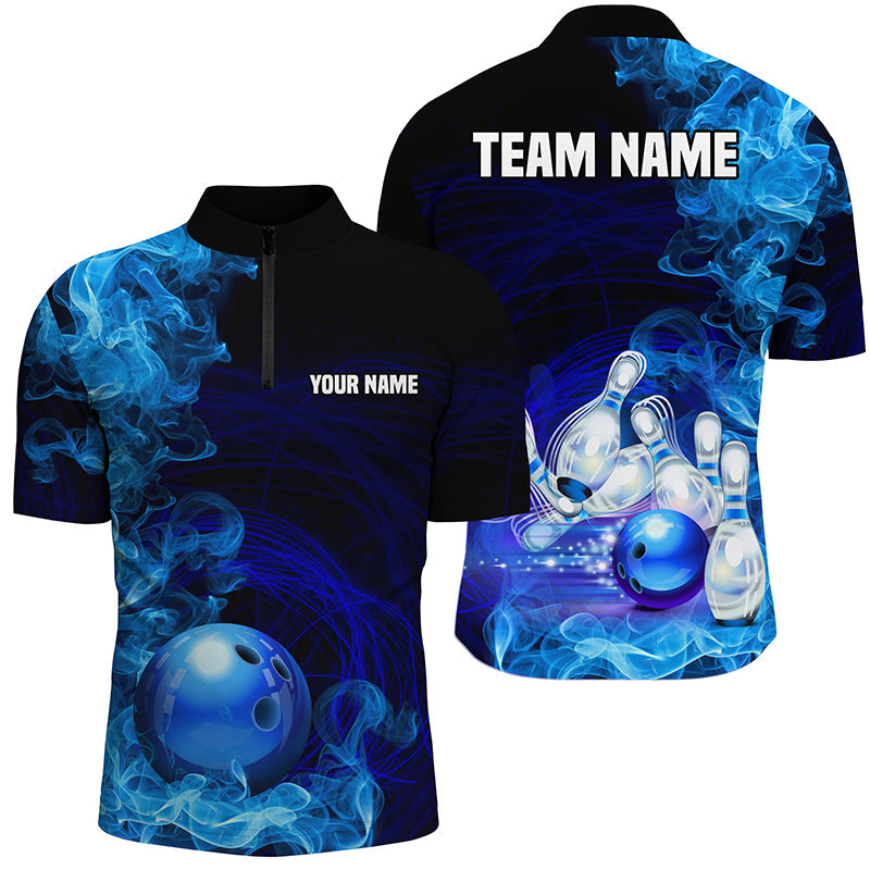 Blue Flame Fire Bowling Polo Quarter Zip Shirt For Men Custom Team Bowling Jerseys Gift For Bowlers Custom Team Bowling Jerseys 1 Safd10 Blue Flame Fire Bowling Polo, Quarter Zip Shirt For Men Custom team bowling jerseys, Gift for Bowlers, Custom Team Bowling Jerseys