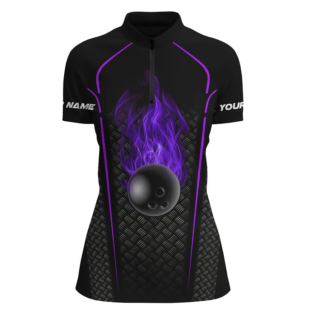 Bowling Ball Fire Black Custom Quarter Zip Bowling Jersey 3D Bowling Team Shirt For Women  Purple, Custom Bowling Shirts, Bowling Gift Ideas