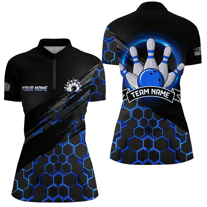 Bowling Jerseys For Women Custom Bowling Quarter-Zip Shirt Team Bowlers, Bowling Apparel  Blue, Custom Bowling Shirts, Bowling Gift Ideas