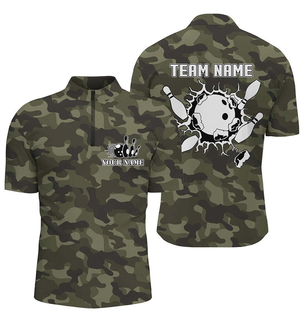 Bowling Quarter Zip Shirts For Men Custom Bowling Ball And Pins Green Camo Bowling Team Jersey Custom Team Bowling Jerseys Bowling Shirts 1 Jeyeny Bowling Quarter Zip shirts for men Custom bowling ball and pins green camo Bowling Team Jersey, Custom Team Bowling Jerseys, Bowling Shirts