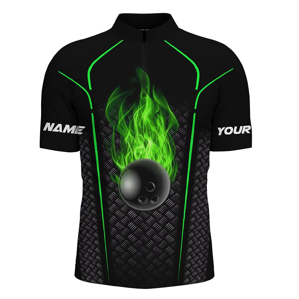 Vintage Bowling Shirts, Bowling Shirt For Men Custom Quarter Zip Bowling Jersey 3D Bowling Team Shirt For Men  Green