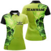Bowling Shirts Personalized, Bowling Polo, Quarter Zip Shirts Women Green Flame Skull Team Bowling Jerseys Halloween Outfits