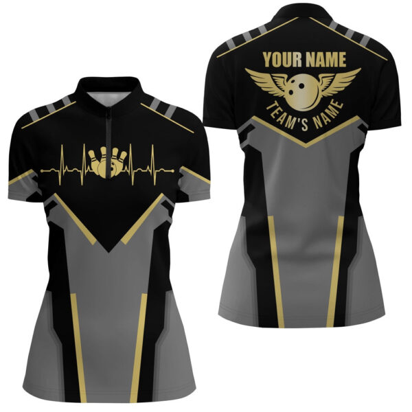Bowling Shirts Personalized, Bowling Quarter Zip Shirts For Women Black Bowling Team Jersey, Gift For Team Bowlers