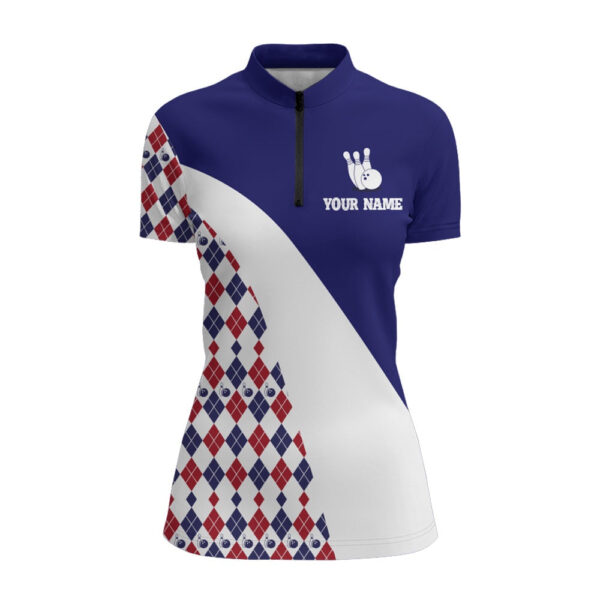 Bowling Shirts Personalized, Bowling Shirt For Women, Blue Argyle Bowling Jersey With Name League Quarter-Zip Shir